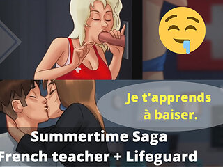 Two milfs in a day: gloryhole blowjob from blonde Pamela lifeguard and then French teacher seduces Boris in college after class