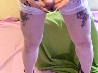 Teasing and Stroking Beatifullbigcock Over White Nylon