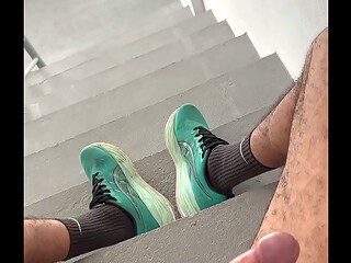 Big cock cumming on the stairs