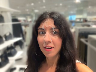 Risky Fitting Room Sex and Public Cumwalk in a Clothing Store Full of People