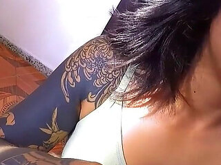 Hot Blowjob with Sexy Tattoed School Babe