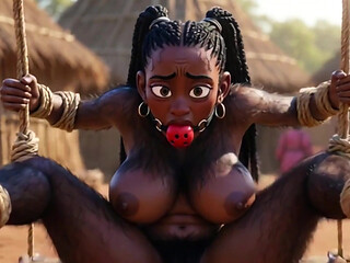 African Black Hairy Woman in Bondage - Waiting to Be Fucked by Tribe