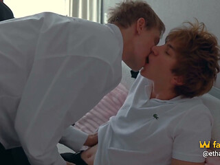 College Boys in the Backyard Big Dick Top Throatfucks the Twink, Then Rails His Smooth Hole