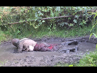 Masturbation in a long red skirt