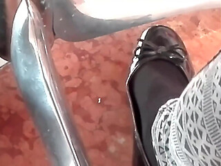 Shoeplay in My Black Pattent Flats in a Bar