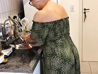 87-Year-Old Granny Gets Naughty in Kitchen with Horny Grandson