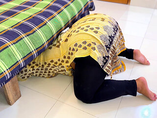 Hot Stepmom Stuck Under Stepson's Bed When She Clean His Room!