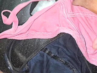Sexy boy jerks over Indian aunty's bra and cums on it