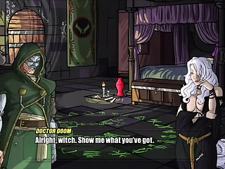 Blonde Ratri goes wild on Doom's pole, making him roar with pleasure.