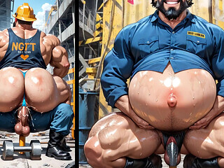 Chubby, Pregnant Trans Man Getting Fucked by His Construction Coworkers. Bara Hentai Animation.