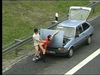 Slutty MILF Sucks Big Cock in Car Then Fucks Her on Highway