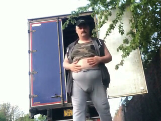 Fat Truck Driver Outdoor Wank