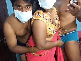 Thresome with Husband and Husband's Friend. They Fuck to Together.