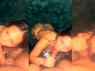 Asian Babe Giving Good Head in Pool Sloppy Blowjob