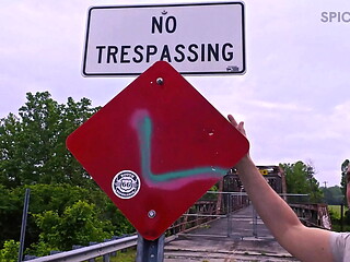 Exhibitionist and busty gets fucked on an abandoned bridge