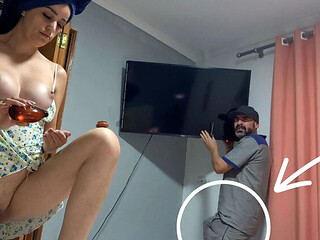 Brazilian Wife Fucks the Net Technician While Husband Watches