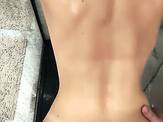 Hot blonde gets fucked and gives a blowjob in the shower.