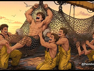 Hauled Up In The Fisherman's Net, Fingers On His Ribs And Bare Feet (2D Anime)