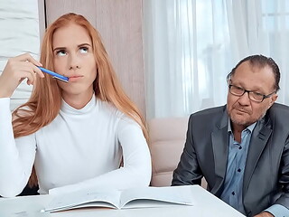 Dumb Russian Redhead Taking Care of Old Teacher'_s Grades To Pass Exam