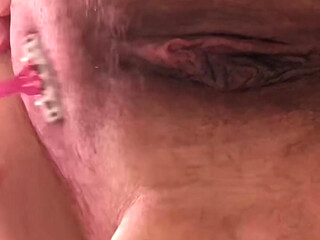 Woman Shaving Her Hairy Vagina