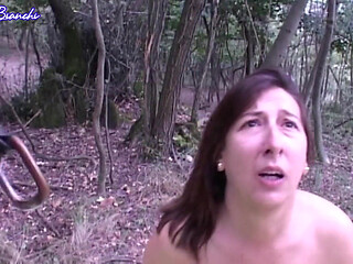 Big Slut with Hairy Pussy Gets Fucked in the Woods by 2 Cocks