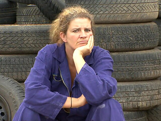 This German slut enjoy a good fuck on tires while at work