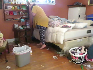 Clean up my room dressed then topless