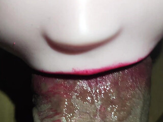 Close up red lipstick blowjob and deepthroat 2