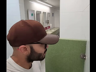 [RISKY] Muscular Latino solo in Public Mall Bathroom - Intense Exhibitionism BLAZEX