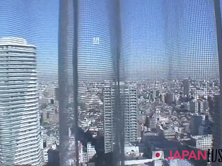 Petite Japanese MILF in fishnet stockings