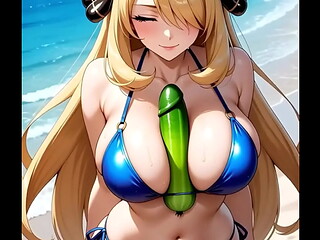 Maestra Pok&eacute_mon Cynthia mostrando su delicioso cuerpo en la playa