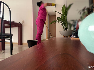 Maid with Huge Ass Cleans Apt Then Jerks Her Boss Part 1