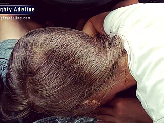 Sloppy blowjob in car with cum in mouth