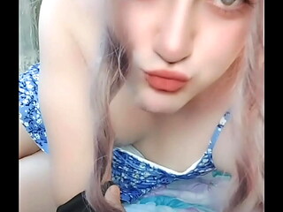 Boy to girl shemale blue skirt white legs