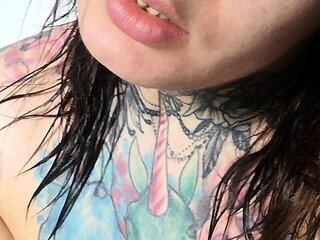 Amateur busty brunette masturbates and does hand job
