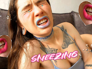 Sensual Wet Spray Sneeze Moan in Lingerie