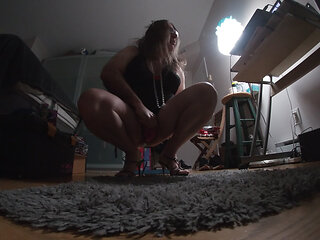 Older CD whore is such a sissy playing indoors ith her crossdressing shecock !