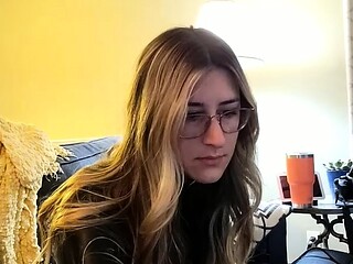 Cute blonde teen in blue panties masturbation on webcam