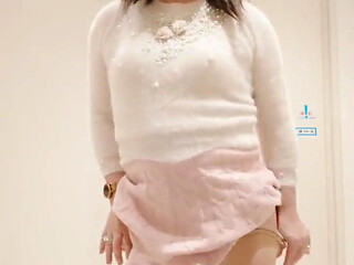 Masturbation with Feminine Pink knit wear style