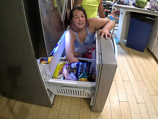 Asian teen stepsister stuck in freezer gets hard pounding from behind - Kimiko Fox
