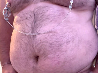 Nipple play with cock bondage