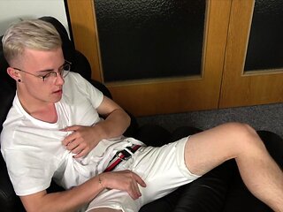 Solo blonde boy jerking off his teen cock
