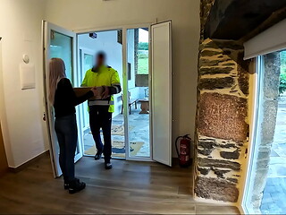 The delivery man comes home and I give him a surprise blowjob