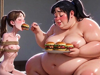 Weight Gain Humiliation - Fat Woman Stuffing Skinny Feedee