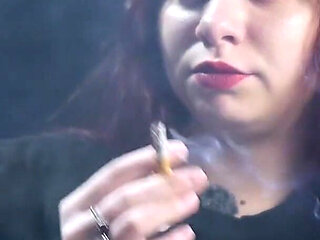 Cute Russian Redhead Smoking in Leopard Pants