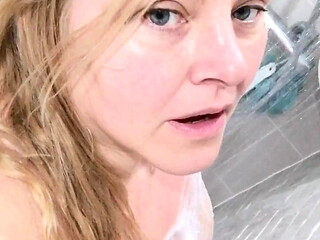 Cum Join Me In The Shower Soaping My Large Tits - Real Blonde Chubby British Housewife