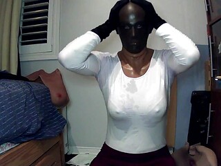 Rubber masked babe masturbates with big boobs and adult toys