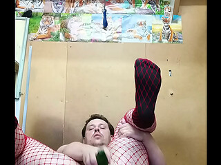 Fat-assed Russian slut fucks her anal with a huge cucumber! Licking a dildo after an ass! Dirty gay,porn with conversations