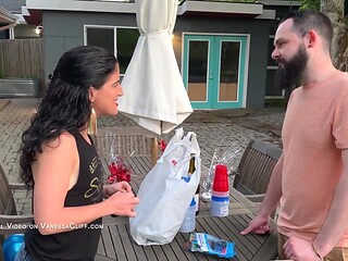Hot MILF watches hubby fuck another in the backyard
