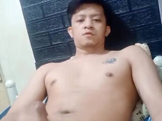 Horny and Lonely Young Asain Hunk wank his hard cock in bed